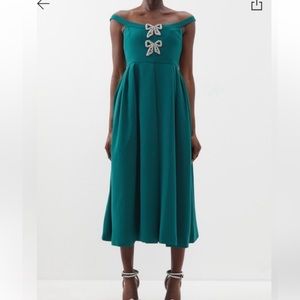 Self Portrait Bow Midi Dress Green Size 4 Brand New
